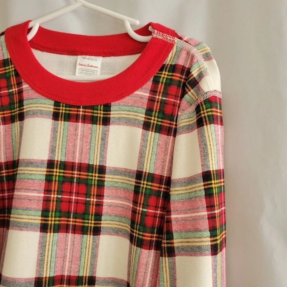 Hanna Andersson Girls‎ Pajama Top 14 Red Plaid Holiday Long John Long Sleeve